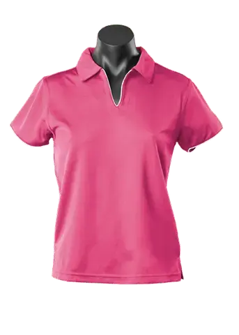 Aussie Pacific Ladies Yarra Polo Shirt 2302 Casual Wear Aussie Pacific Hot Pink/White 16-18 