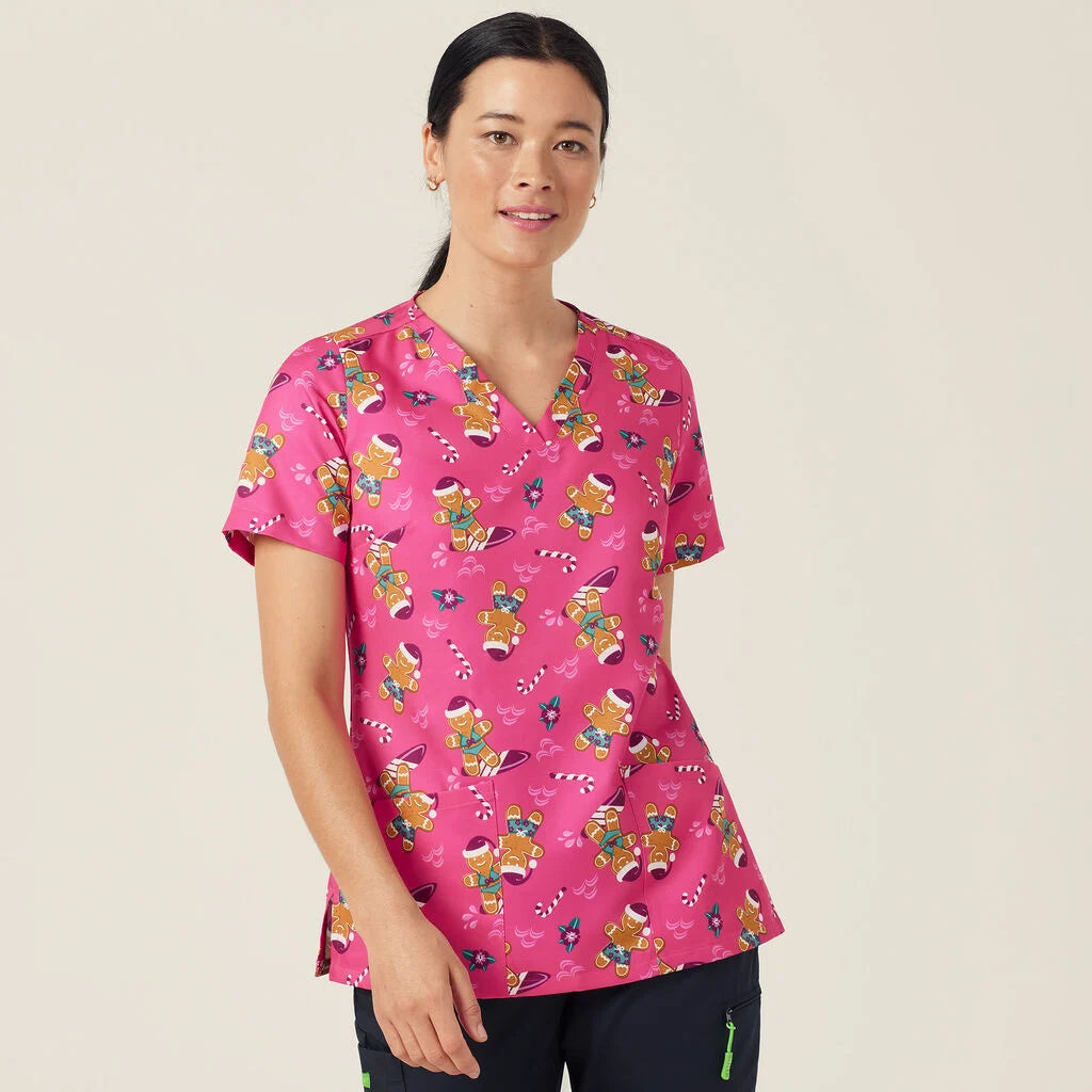 NNT Women's Gingerbread Christmas Scrub Top CATUXV