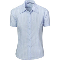 DNC Workwear Corporate Wear Light Blue/White/Blue / 6 DNC WORKWEAR Ladies Stretch Yarn Dyed Contrast Stripe Short Sleeve Shirt 4233