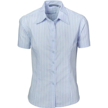 Dnc Workwear Women's Stretch Yarn Dyed Contrast Stripe Short Sleeve Shirt - 4233