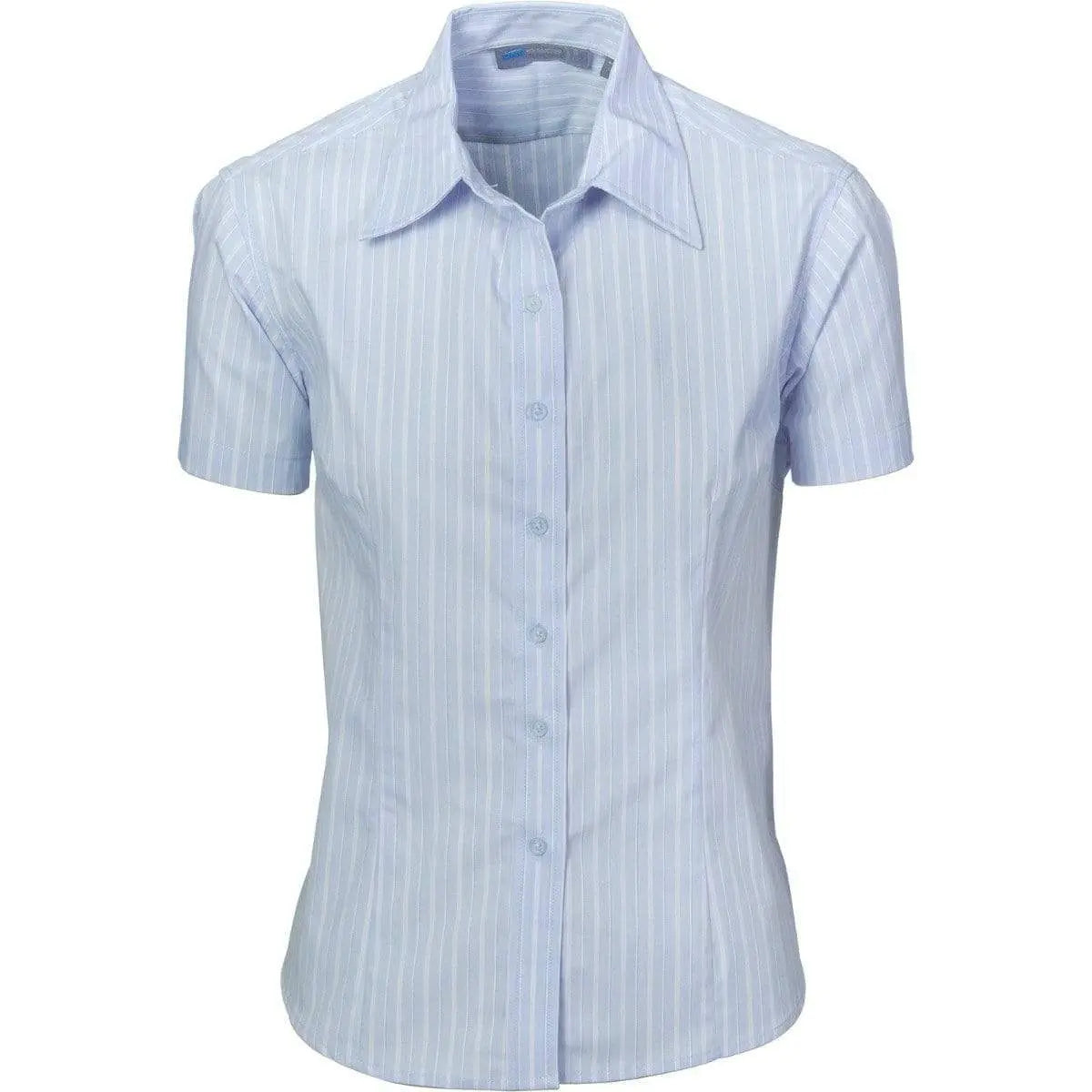 DNC Workwear Corporate Wear Light Blue/White/Blue / 6 DNC WORKWEAR Ladies Stretch Yarn Dyed Contrast Stripe Short Sleeve Shirt 4233