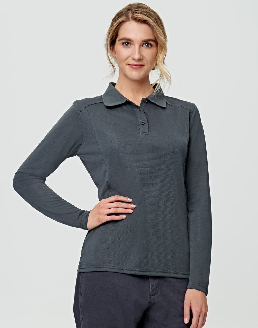 Ladies Bamboo Charcoal  Eco Fabric Long Sleeve Polo PS90 - Simply Scrubs Australia