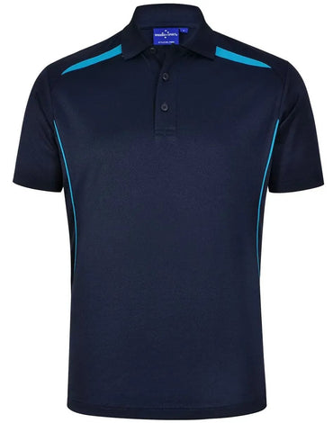 Winning Spirit Men's Sustainable Poly-Cotton Contrast Polo Shirt PS93 in Navy/Aqua