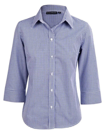Benchmark Corporate Wear Black/White/Navy / 6 BENCHMARK Ladies’ Two Tone Gingham 3/4 Sleeve Shirt M8320Q