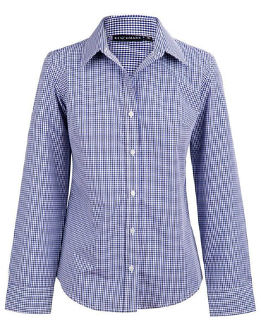 Benchmark Corporate Wear Black/White/Navy / 6 BENCHMARK Ladies’ Two Tone Gingham Long Sleeve Shirt M8320L