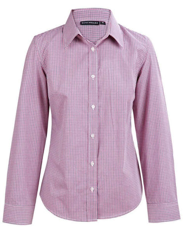 Benchmark Corporate Wear Black/White/Red / 6 BENCHMARK Ladies’ Two Tone Mini Gingham Long Sleeve Shirt M8340L