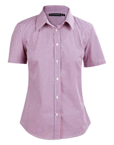 Benchmark Corporate Wear Black/White/Red / 6 BENCHMARK Ladies’ Two Tone Mini Gingham Short Sleeve Shirt M8340S