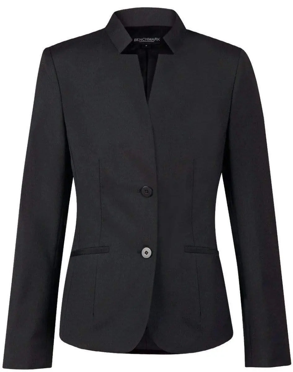 Benchmark Corporate Wear Charcoal / 6 BENCHMARK Ladies’ Wool Blend Stretch Reverse Lapel Jacket M9202