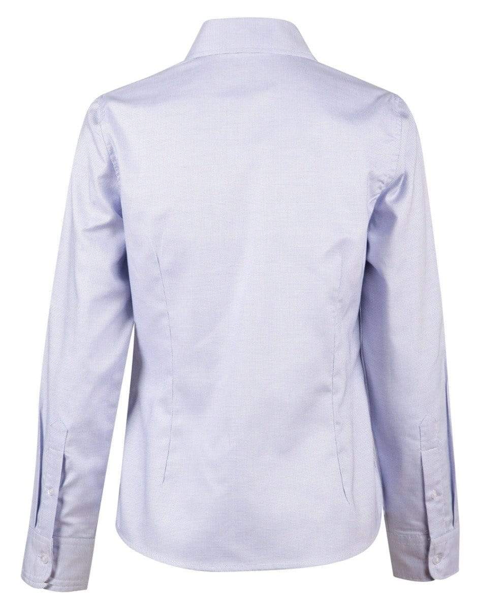 Benchmark Corporate Wear BENCHMARK Laides’ Dot Contrast Long Sleeve Shirt- white blue dot M8922