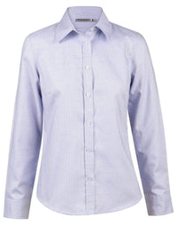 Benchmark Corporate Wear 6 BENCHMARK Laides’ Dot Contrast Long Sleeve Shirt- white blue dot M8922