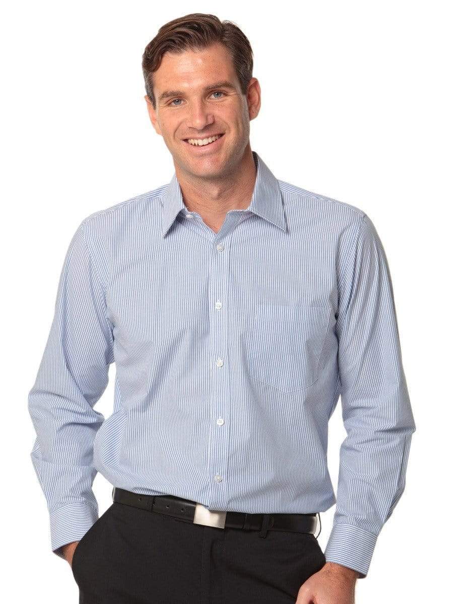 Benchmark Corporate Wear Blue/White / 38 BENCHMARK Men's Balance Stripe Long Sleeve Shirt M7232
