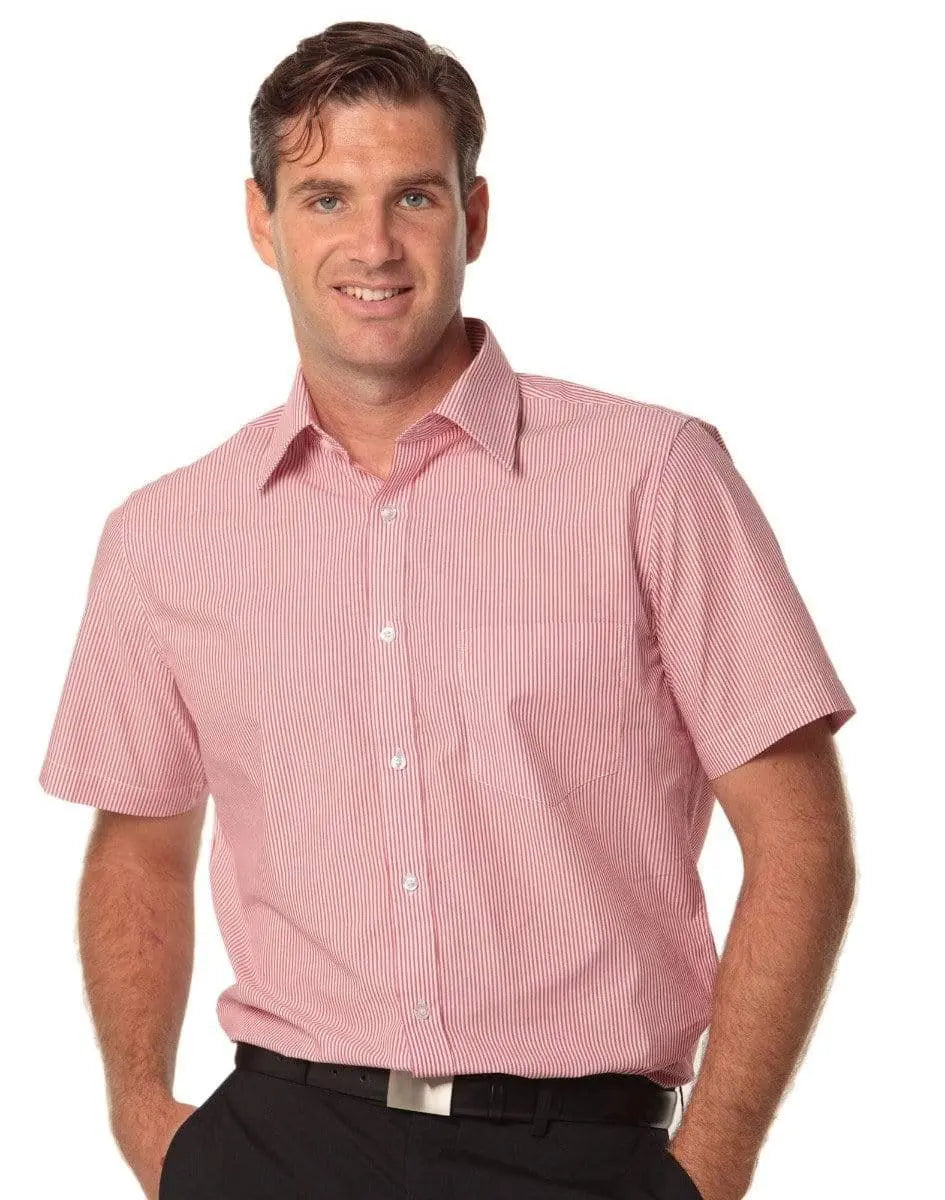 Benchmark Corporate Wear Red/White / 40 BENCHMARK Men's Balance Stripe Short Sleeve Shirt M7231