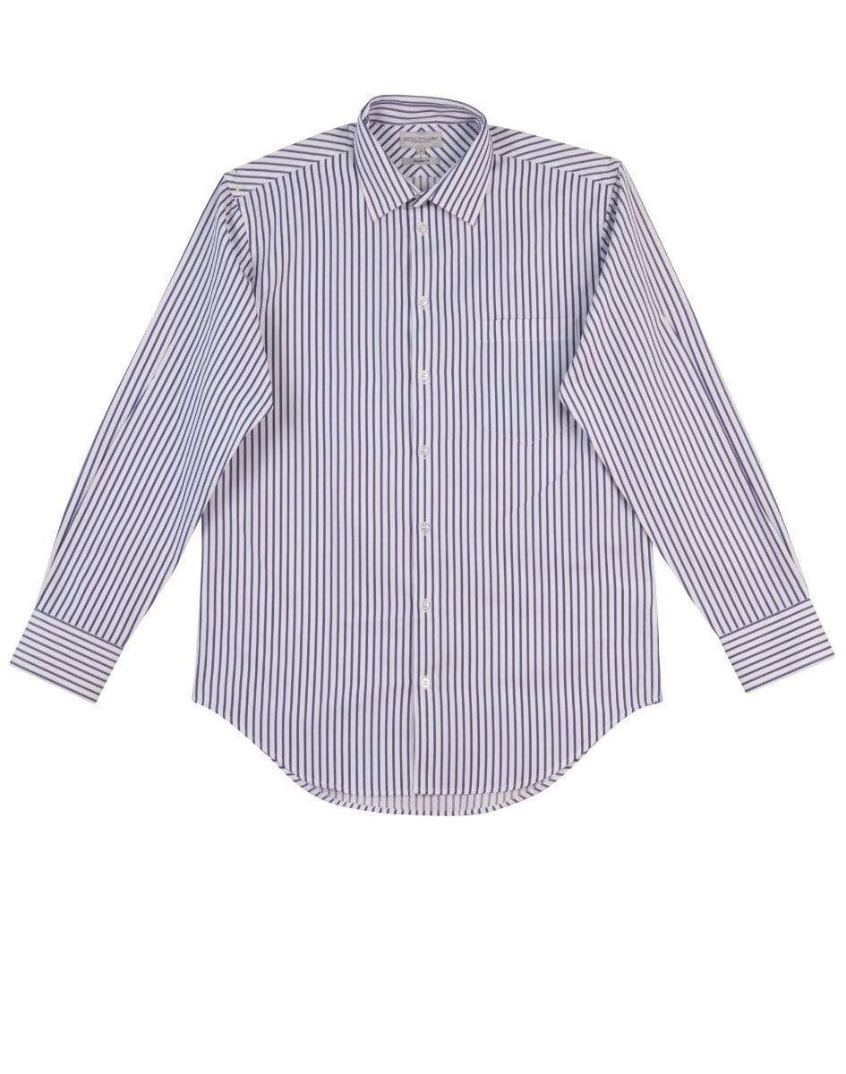 Benchmark Corporate Wear White/Cobalt / 38 BENCHMARK Men's Executive Sateen Stripe Long Sleeve Shirt M7310L