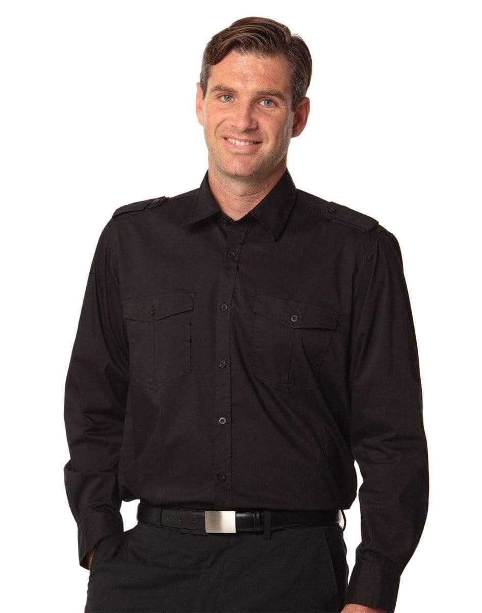 Benchmark Corporate Wear Black / S BENCHMARK Men's Long Sleeve Military Shirt M7912