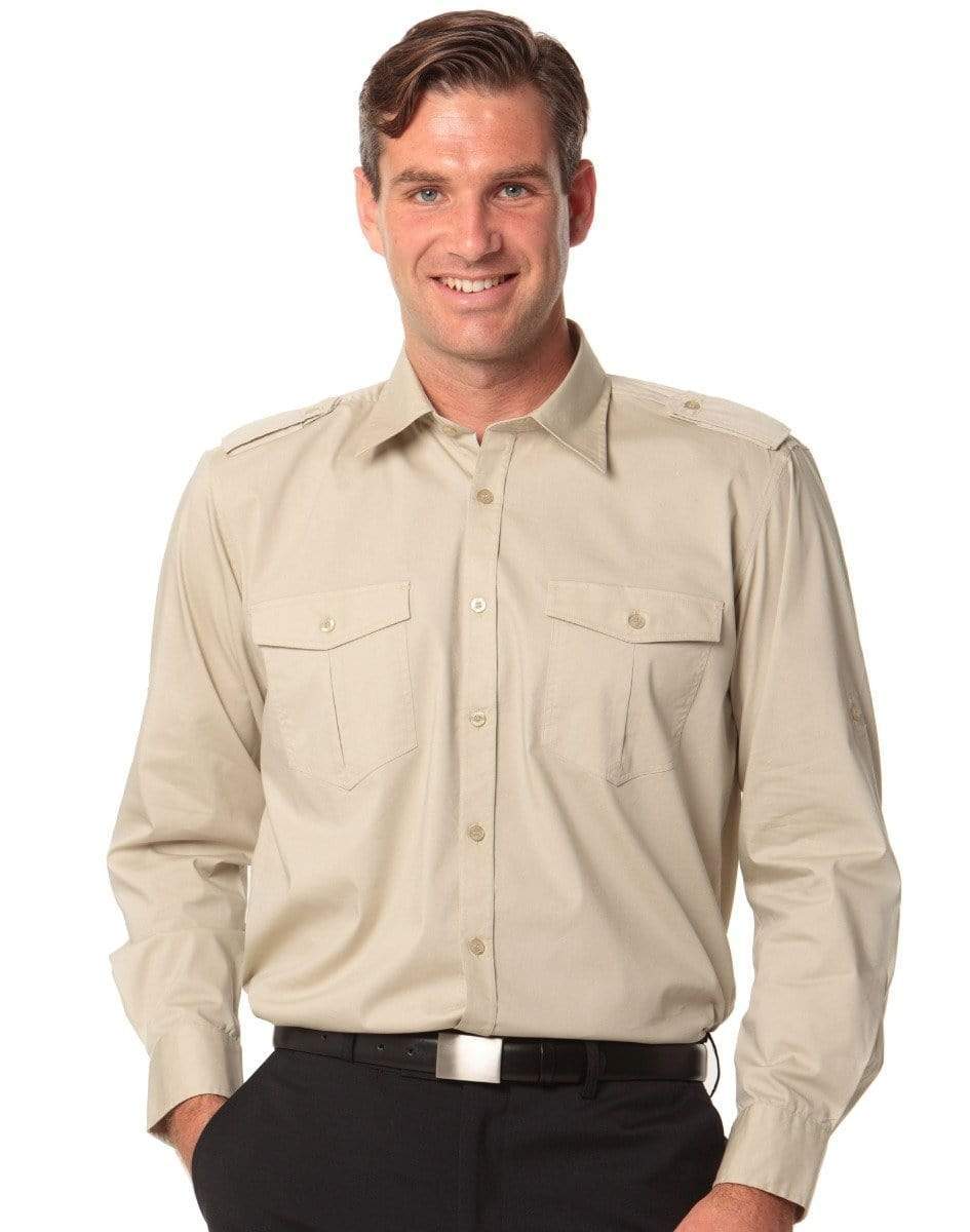 Benchmark Corporate Wear Sand / S BENCHMARK Men's Long Sleeve Military Shirt M7912
