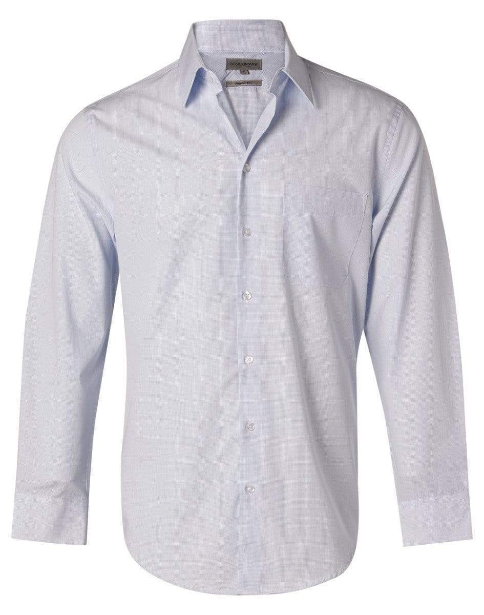 Benchmark Corporate Wear Pale Blue / 38 BENCHMARK Men's Mini Check Long Sleeve Shirt M7360L