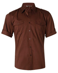 Benchmark Corporate Wear Mocha / S BENCHMARK Men's Short Sleeve Military Shirt M7911