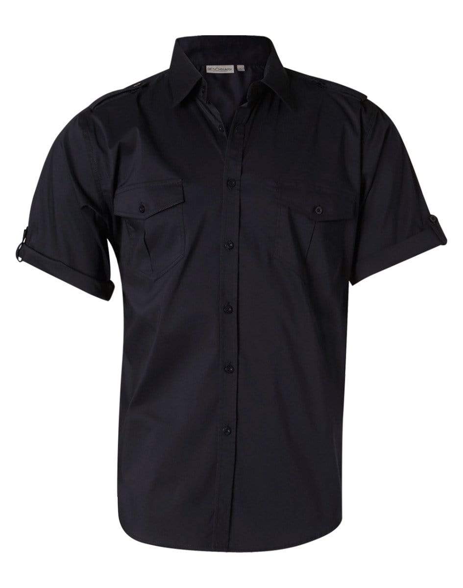 Benchmark Corporate Wear Navy / S BENCHMARK Men's Short Sleeve Military Shirt M7911