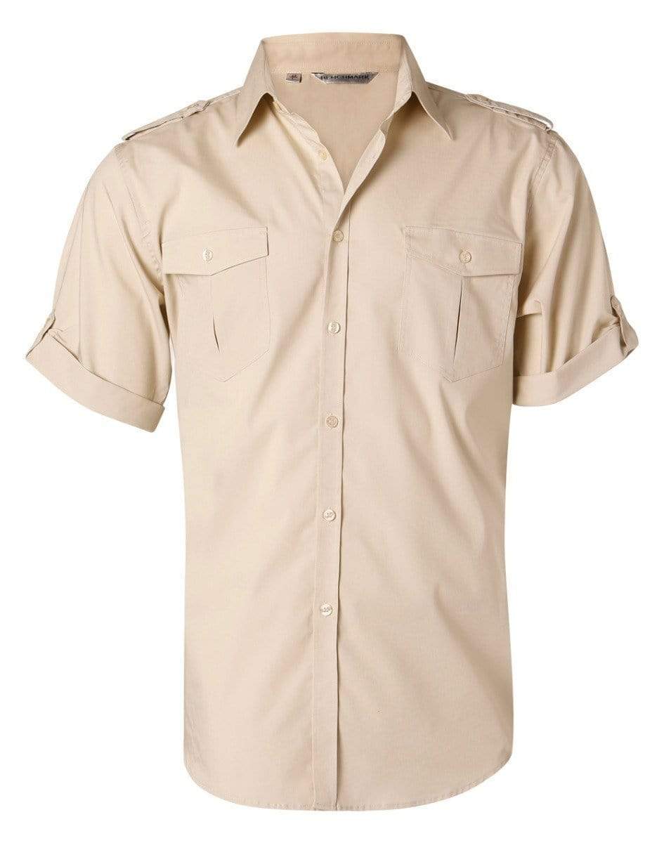Benchmark Corporate Wear Sand / S BENCHMARK Men's Short Sleeve Military Shirt M7911