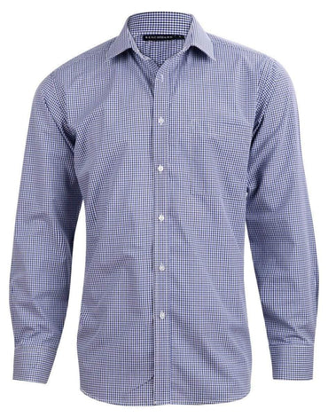 Benchmark Corporate Wear Black/White/Navy / XS BENCHMARK Men’s Two Tone Gingham Long Sleeve Shirt M7320L