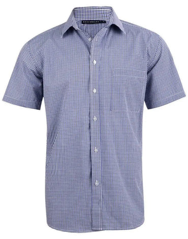 Benchmark Corporate Wear Black/White/Navy / XS BENCHMARK Men’s Two Tone Gingham Short Sleeve Shirt M7320S