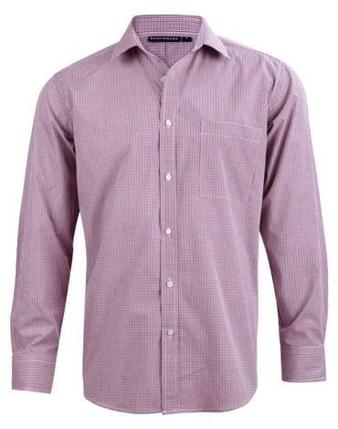 Benchmark Corporate Wear Black/White/Red / XS BENCHMARK Men’s Two Tone Mini Gingham Long Sleeve Shirt M7340L