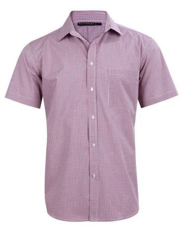 Benchmark Corporate Wear Black/White/Red / XS BENCHMARK Men’s Two Tone Mini Gingham Short Sleeve Shirt M7340S