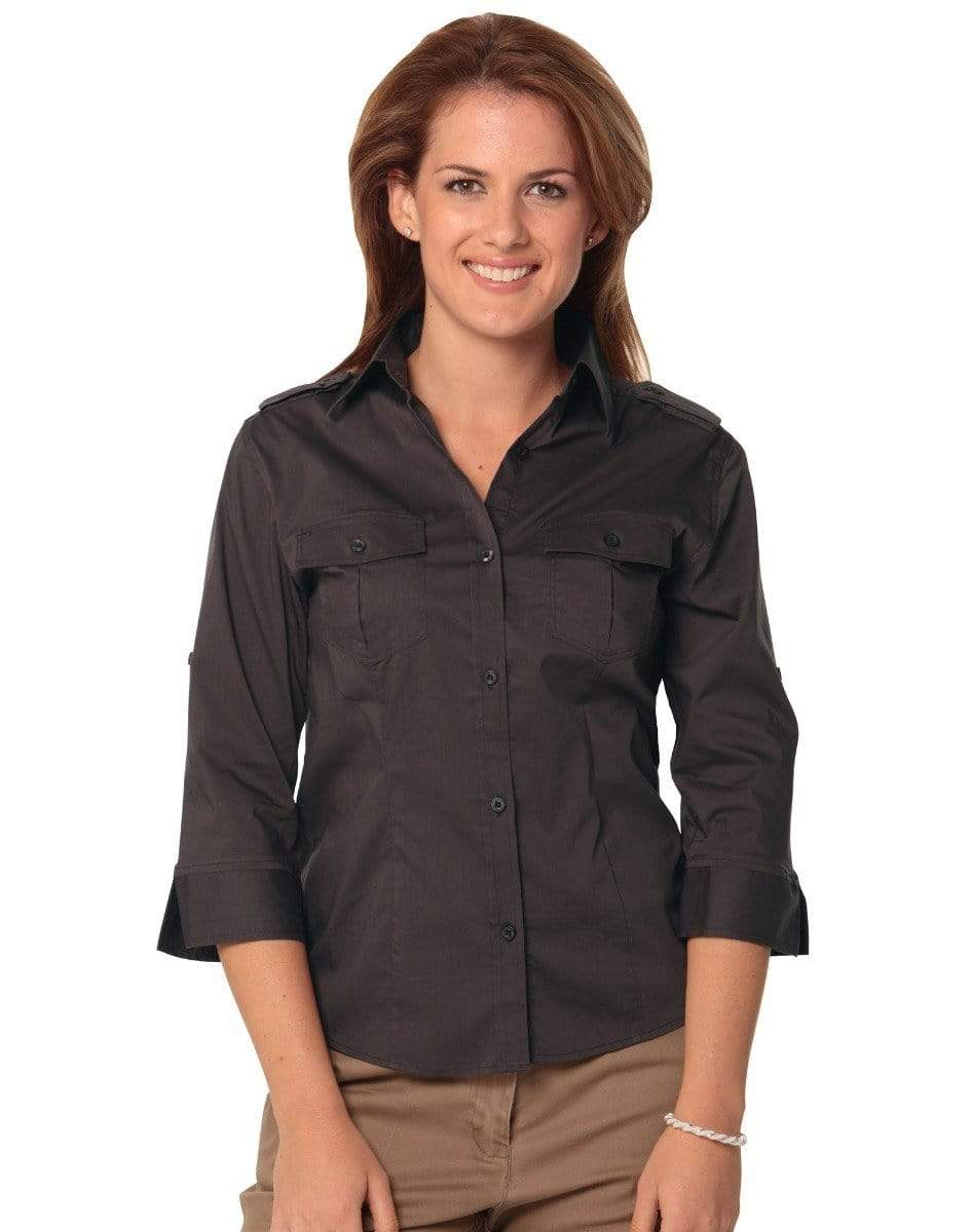 Benchmark Corporate Wear Mocha / 6 BENCHMARK Women's 3/4 Sleeve Military Shirt M8913