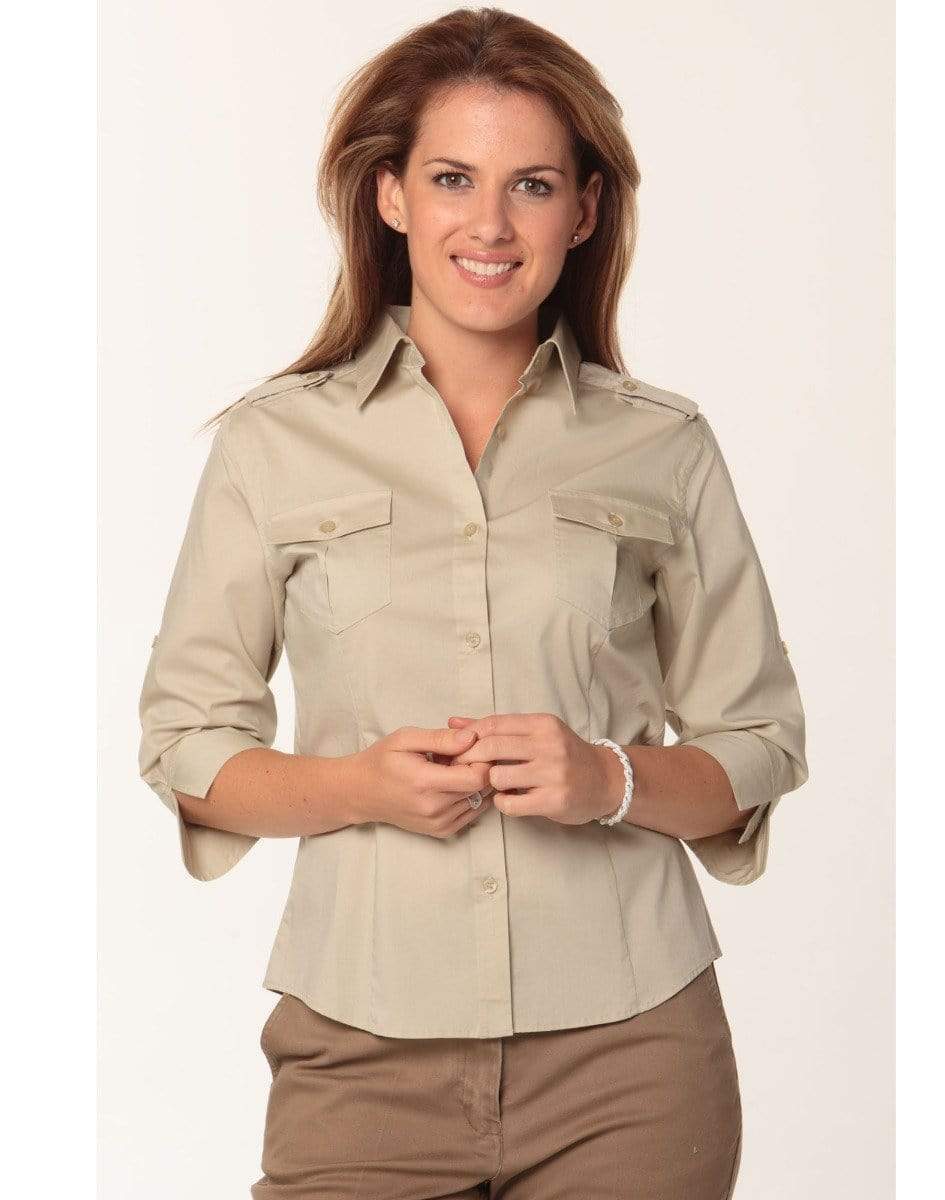 Benchmark Corporate Wear Sand / 6 BENCHMARK Women's 3/4 Sleeve Military Shirt M8913
