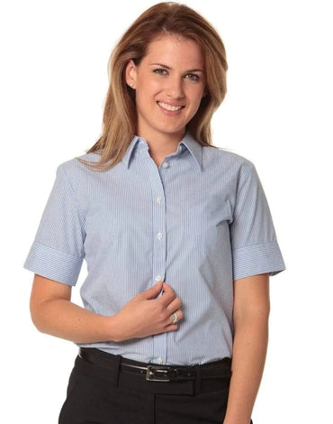 Benchmark Corporate Wear Blue/White / 6 BENCHMARK Women's Balance Stripe Short Sleeve Shirt  M8234