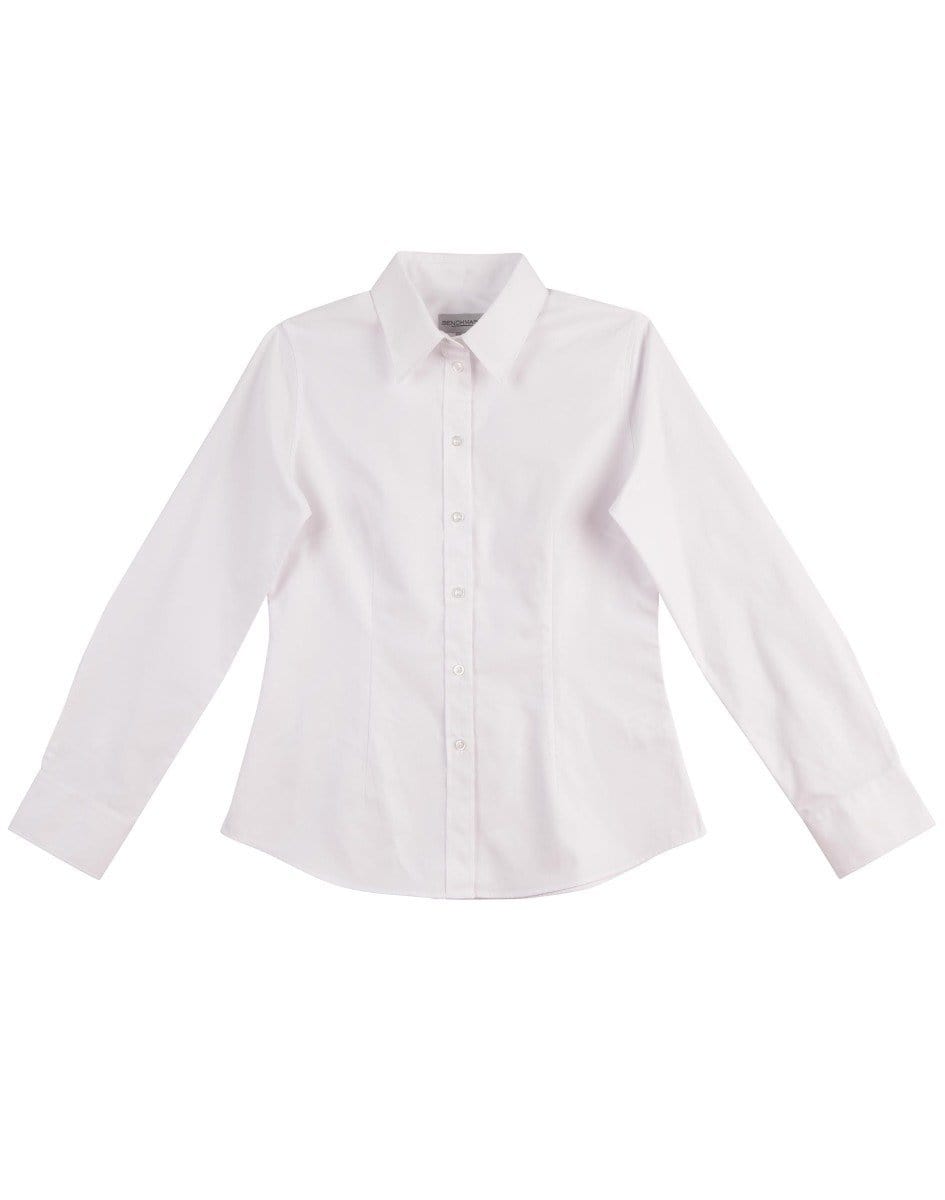 Benchmark Corporate Wear White / 6 BENCHMARK Women's CVC Oxford Long Sleeve Shirt M8040