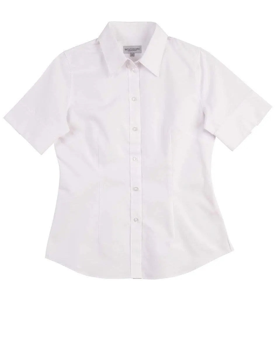 Benchmark Corporate Wear White / 6 BENCHMARK Women's CVC Oxford Short Sleeve Shirt M8040S