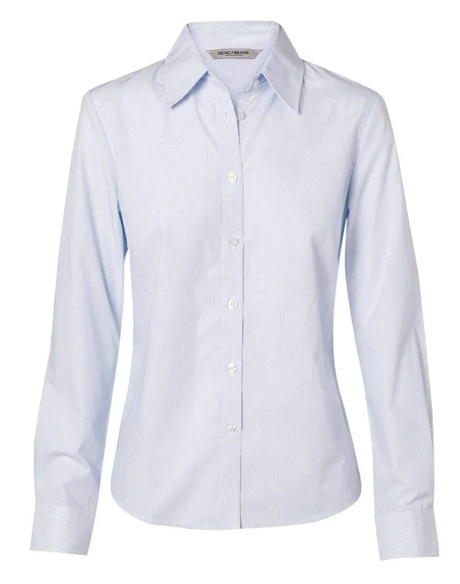 Benchmark Corporate Wear Pale Blue / 6 BENCHMARK Women's Fine Stripe Long Sleeve Shirt M8212