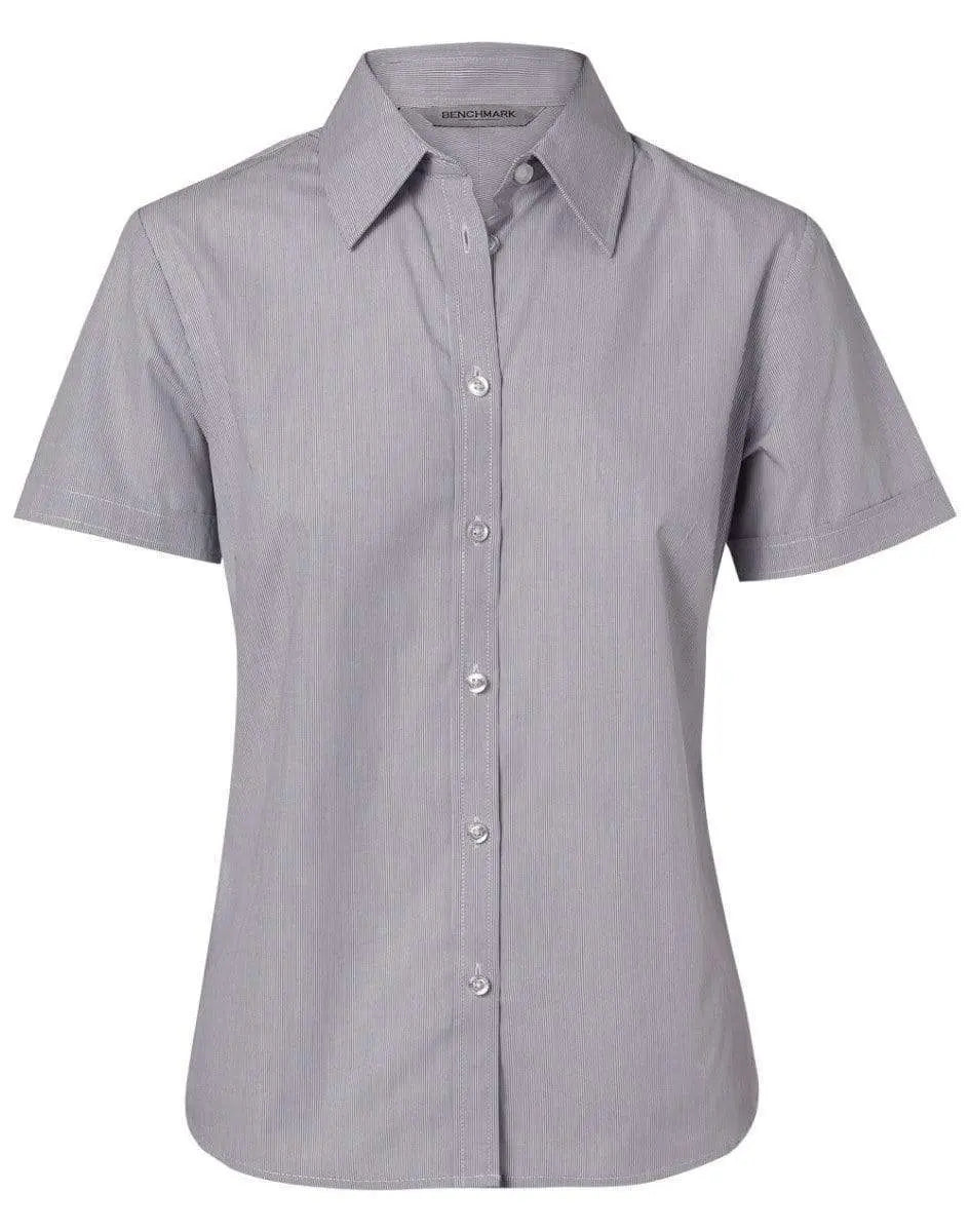 Benchmark Corporate Wear Silver Grey / 6 BENCHMARK Women's Fine Stripe Short Sleeve Shirt M8211