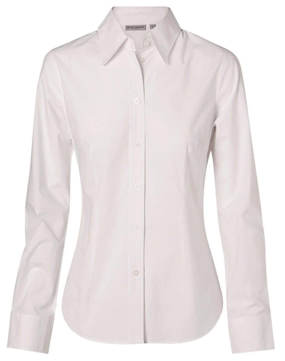 Benchmark Corporate Wear White / 6 BENCHMARK Women's Fine Twill Long Sleeve Shirt M8030L