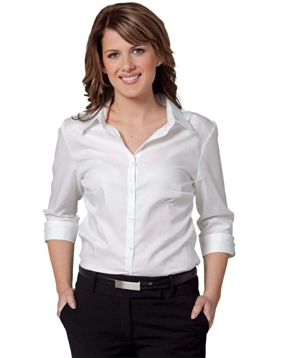 Benchmark Corporate Wear BENCHMARK Women's Mini Herringbone 3/4 Sleeve Shirt M8113