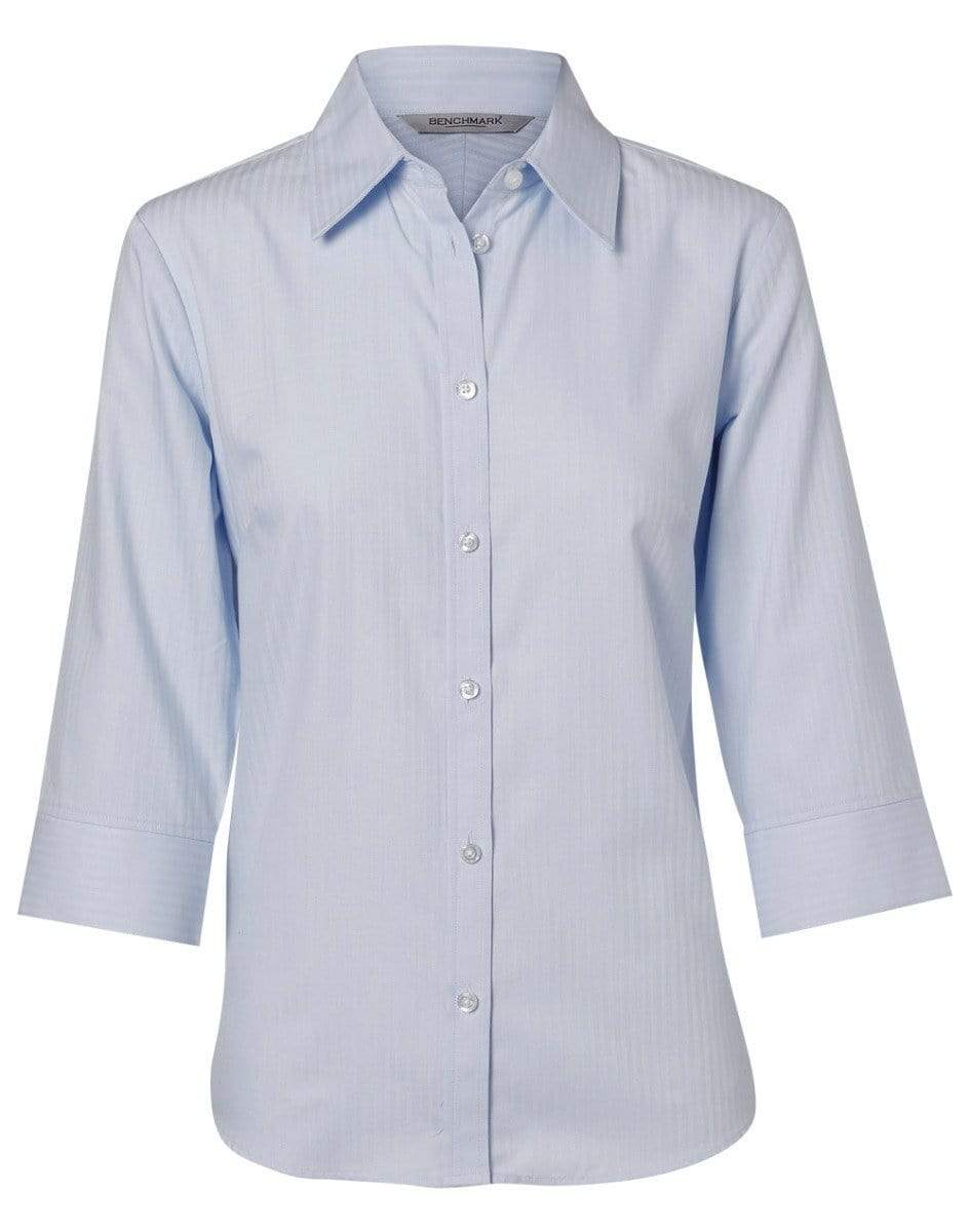 Benchmark Corporate Wear Pale Blue / 6 BENCHMARK Women's Mini Herringbone 3/4 Sleeve Shirt M8113