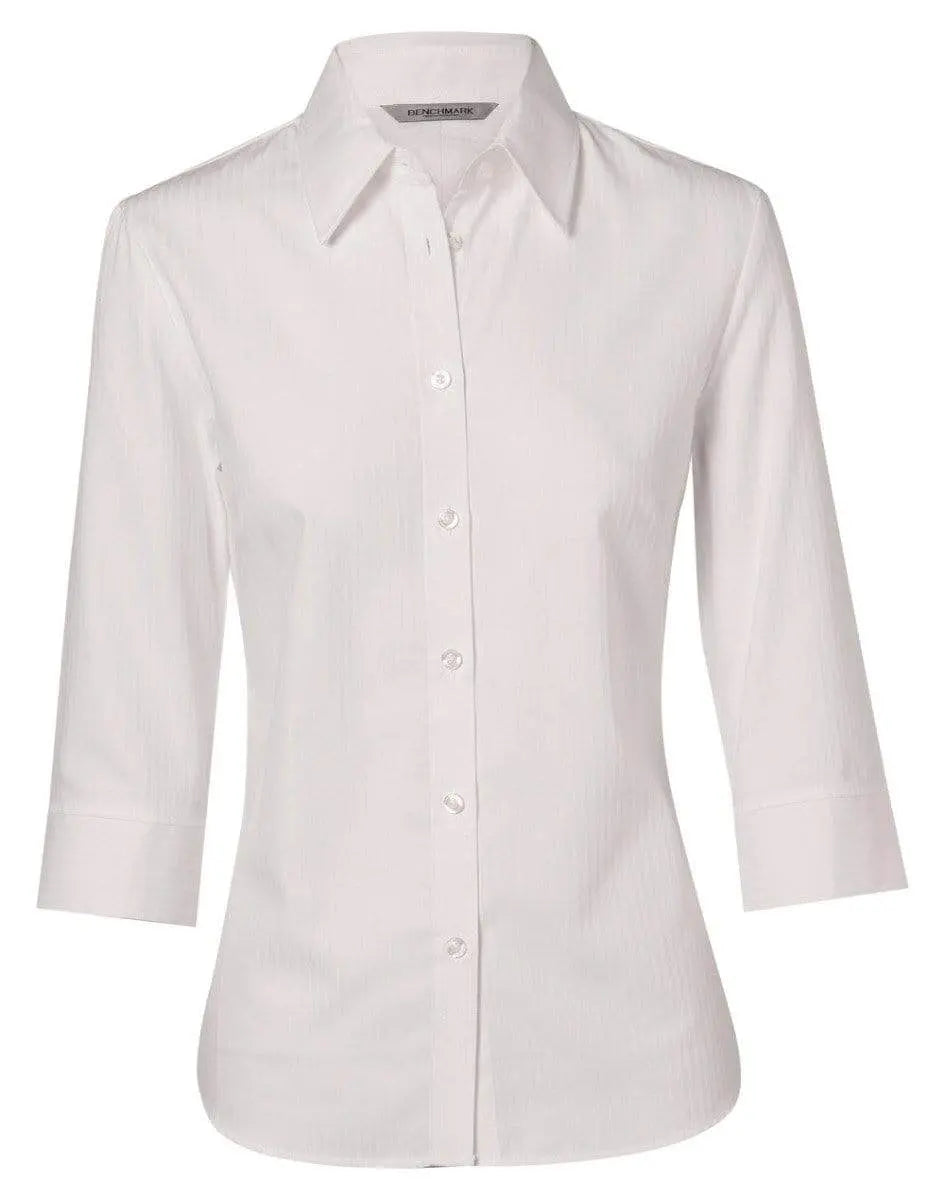 Benchmark Corporate Wear White / 6 BENCHMARK Women's Mini Herringbone 3/4 Sleeve Shirt M8113