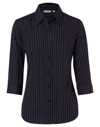 Benchmark Corporate Wear Navy/White / 6 BENCHMARK Women's Pin Stripe 3/4 Sleeve Shirt M8223