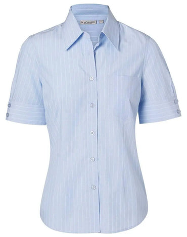 Benchmark Corporate Wear Blue Chambray/White / 6 BENCHMARK Women's Pin Stripe Short Sleeve Shirt M8224