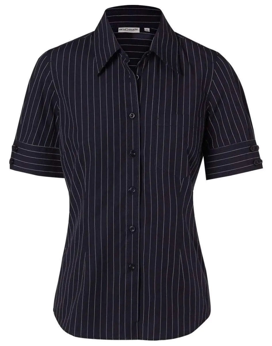 Benchmark Corporate Wear Navy/White / 6 BENCHMARK Women's Pin Stripe Short Sleeve Shirt M8224