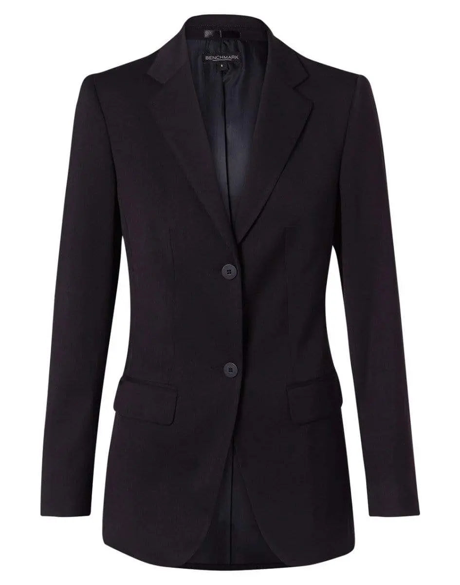 Benchmark Corporate Wear Navy / 6 BENCHMARK Women's Poly/Viscose Stretch Two Buttons Mid Length Jacket M9206