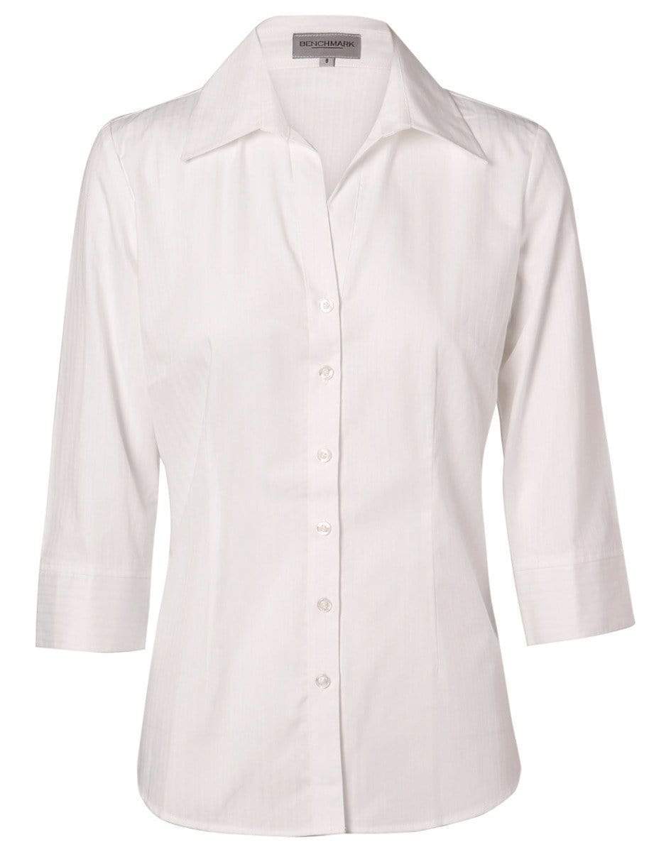 Benchmark Corporate Wear White / 6 BENCHMARK Women's Self Stripe 3/4 Sleeve Shirt M8100Q