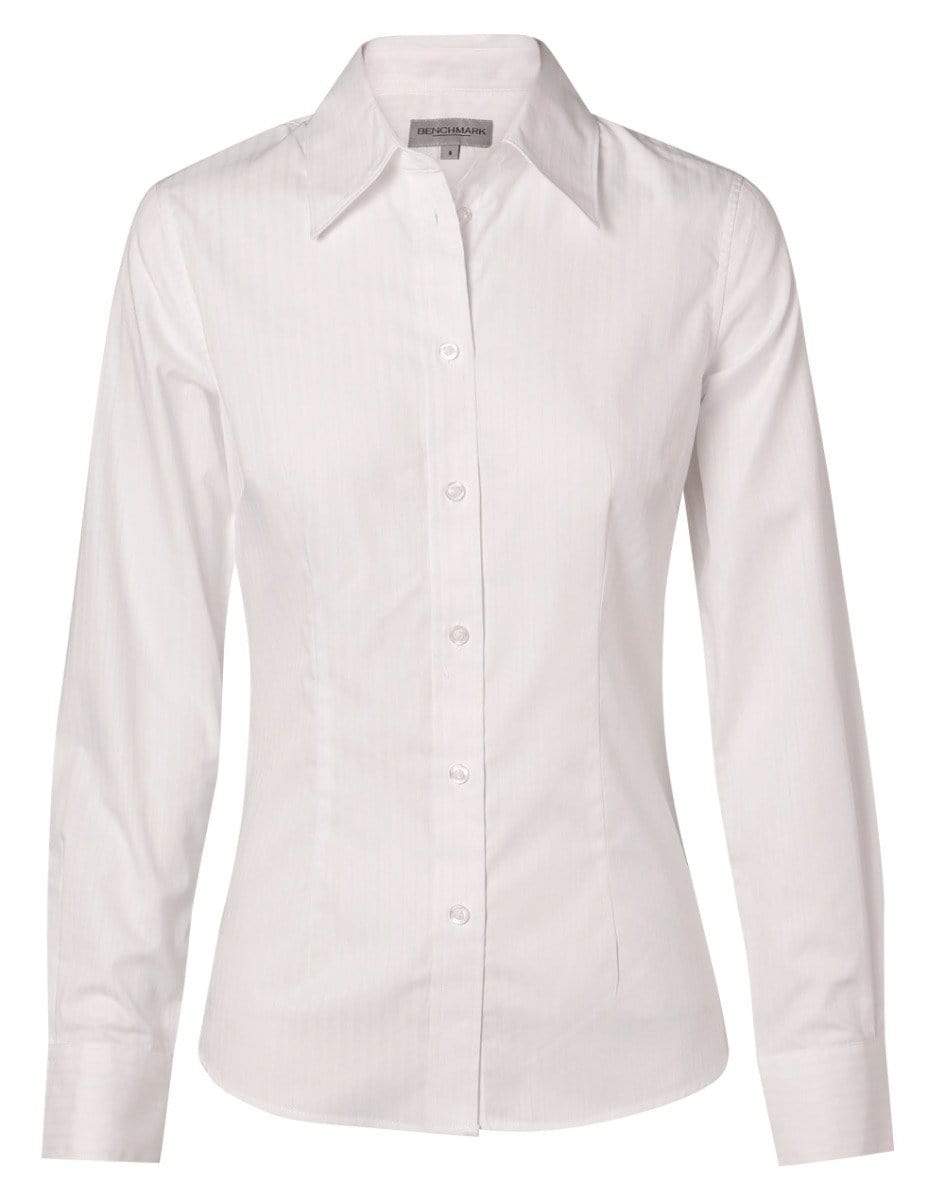 Benchmark Corporate Wear White / 6 BENCHMARK Women's Self Stripe Long Sleeve Shirt M8100L