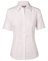 Benchmark Corporate Wear White / 6 BENCHMARK Women's Self Stripe Short Sleeve Shirt M8100S