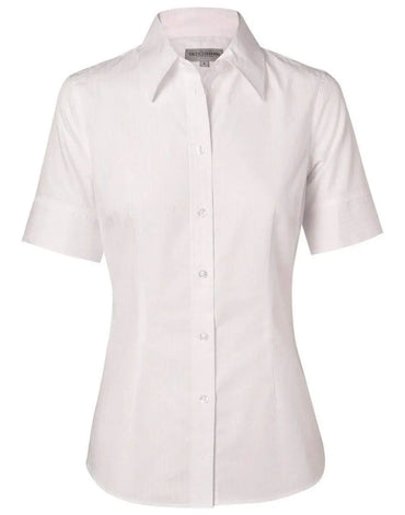 Benchmark Corporate Wear White / 6 BENCHMARK Women's Self Stripe Short Sleeve Shirt M8100S