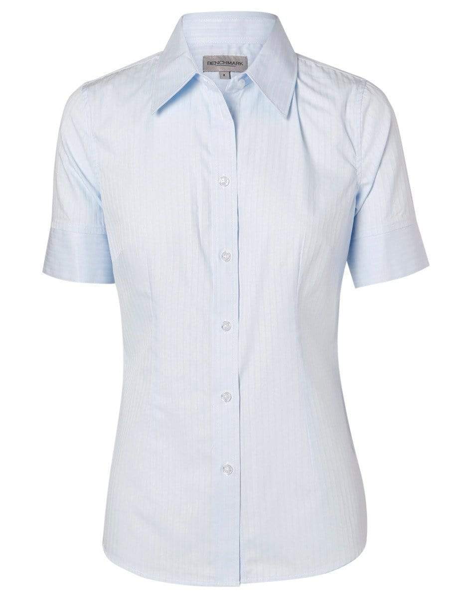 Benchmark Corporate Wear Pale Blue / 6 BENCHMARK Women's Self Stripe Short Sleeve Shirt M8100S