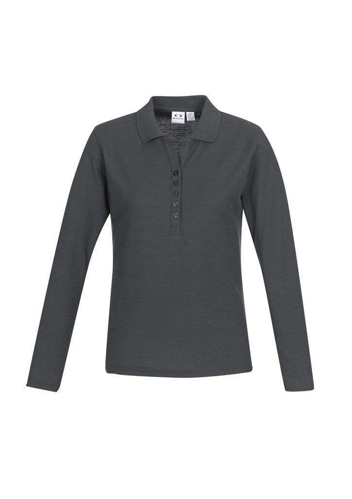 Biz Care Casual Wear Charcoal / 8 Biz Collection Crew Ladies L/S Polo P400LL