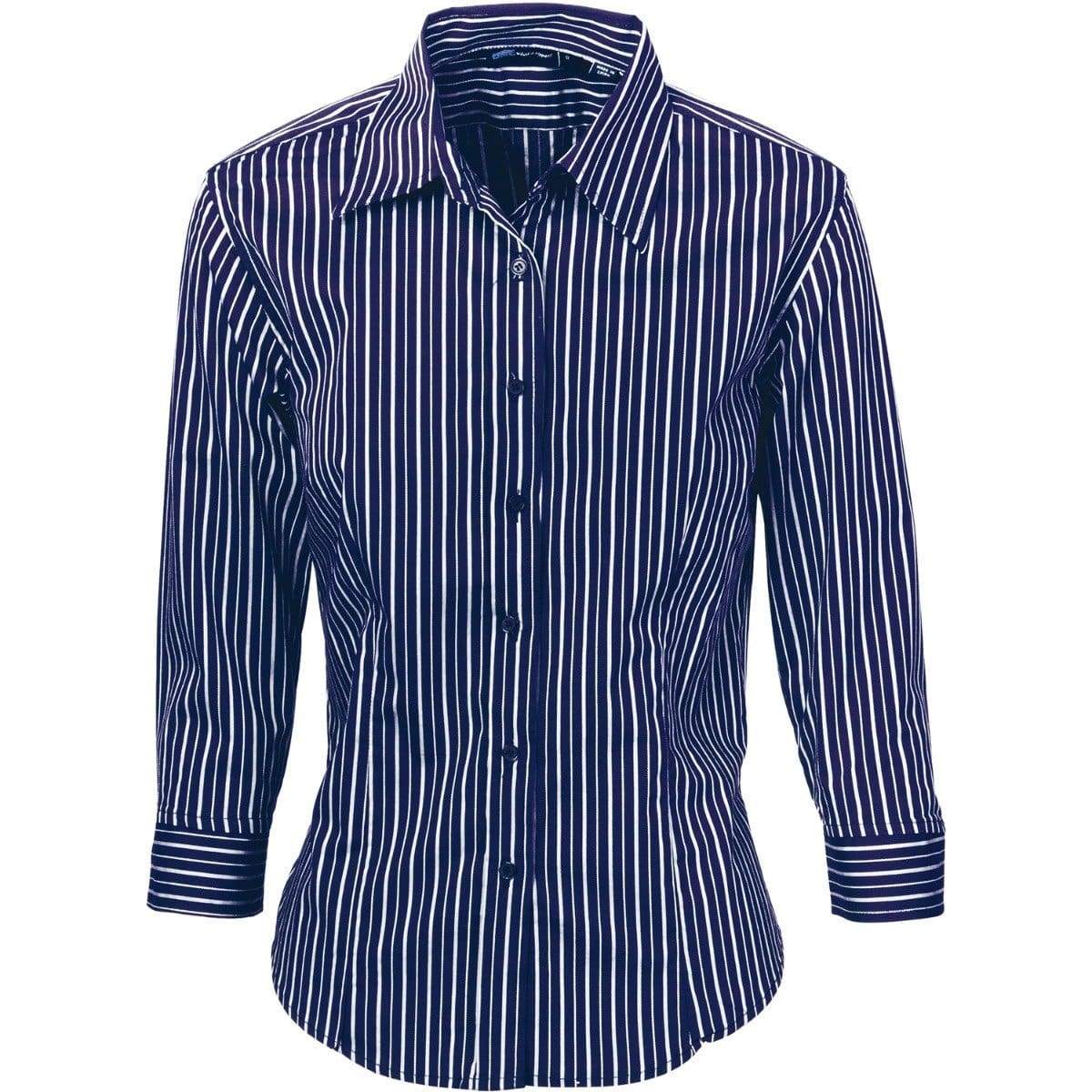 DNC WORKWEAR Ladies Stretch Yarn Dyed 3/4 Sleeve Contrast Stripe Shirt 4234 - Simply Scrubs Australia