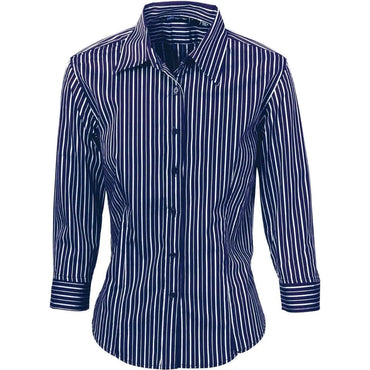DNC WORKWEAR Women's Stretch Yarn Dyed 3/4 Sleeve Contrast Stripe Shirt 4234